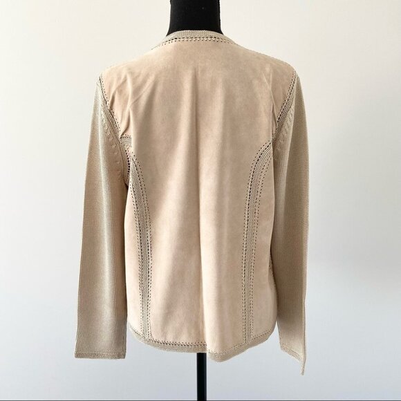 NWOT Jones New York  Suede Crochet Patchwork Open Front Jacket - Picture 3 of 16